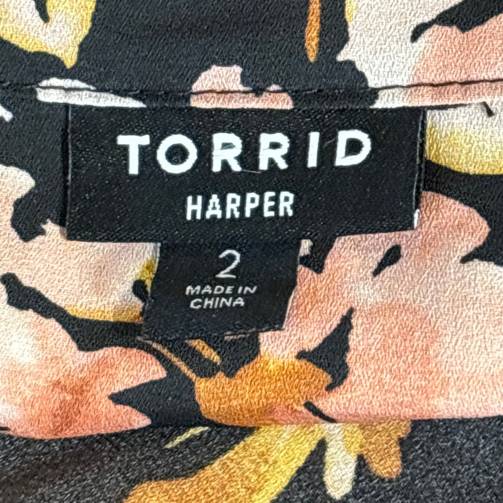 Torrid Harper Georgette 3/4 Sleeve Blouse Women's 2X Black Pink Artsy Floral - Picture 8 of 12